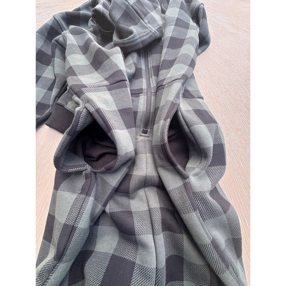 Fabletics Hooded One Piece Pajama Lounge Romper Gray Buffalo Plaid M TALL - Picture 5 of 8